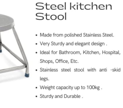 Stainless Steel Round Stool, (l*b*h - 12 * 12 * 12 inch) 12 Inches - 32 CMs