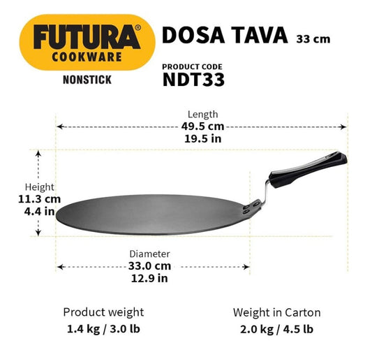 Hawkins Futura Nonstick Dosa Tava, Diameter 33 cm, Thickness 4.88 mm (NDT33)