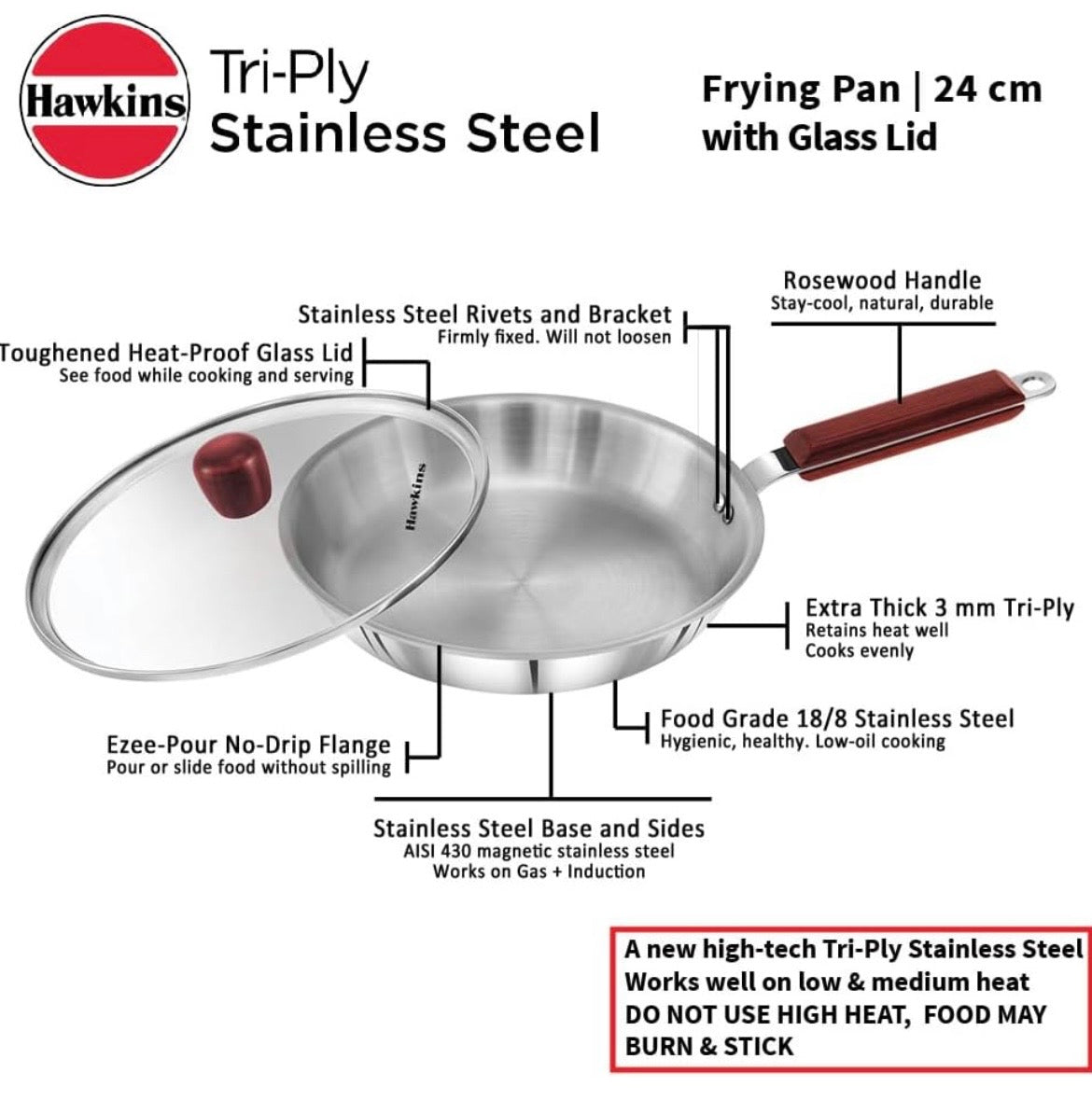 Hawkins Tri ply Frying Pan 24 Cm