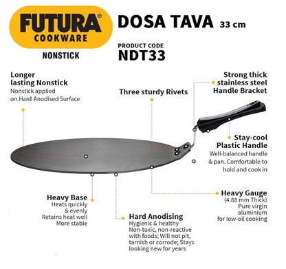 Hawkins Futura Nonstick Dosa Tava, Diameter 33 cm, Thickness 4.88 mm (NDT33)