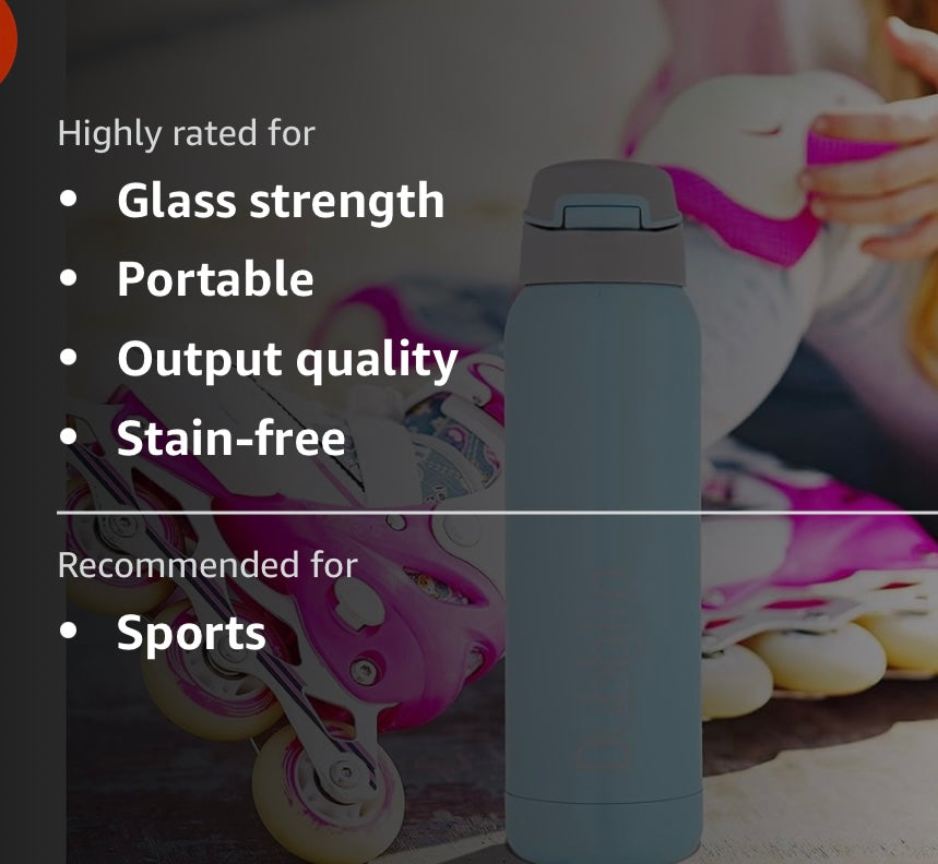 Dubblin Robot Stainless Steel Double Wall Vacuum Insulated BPA Free Water Bottle with Anti Skid Bottom & Leak Proof Lid, Thermos Flask Keeps Hot 6 Hours, Cold 12 Hours (500 ML)