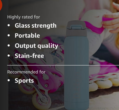 Dubblin Robot Stainless Steel Double Wall Vacuum Insulated BPA Free Water Bottle with Anti Skid Bottom & Leak Proof Lid, Thermos Flask Keeps Hot 6 Hours, Cold 12 Hours (500 ML)