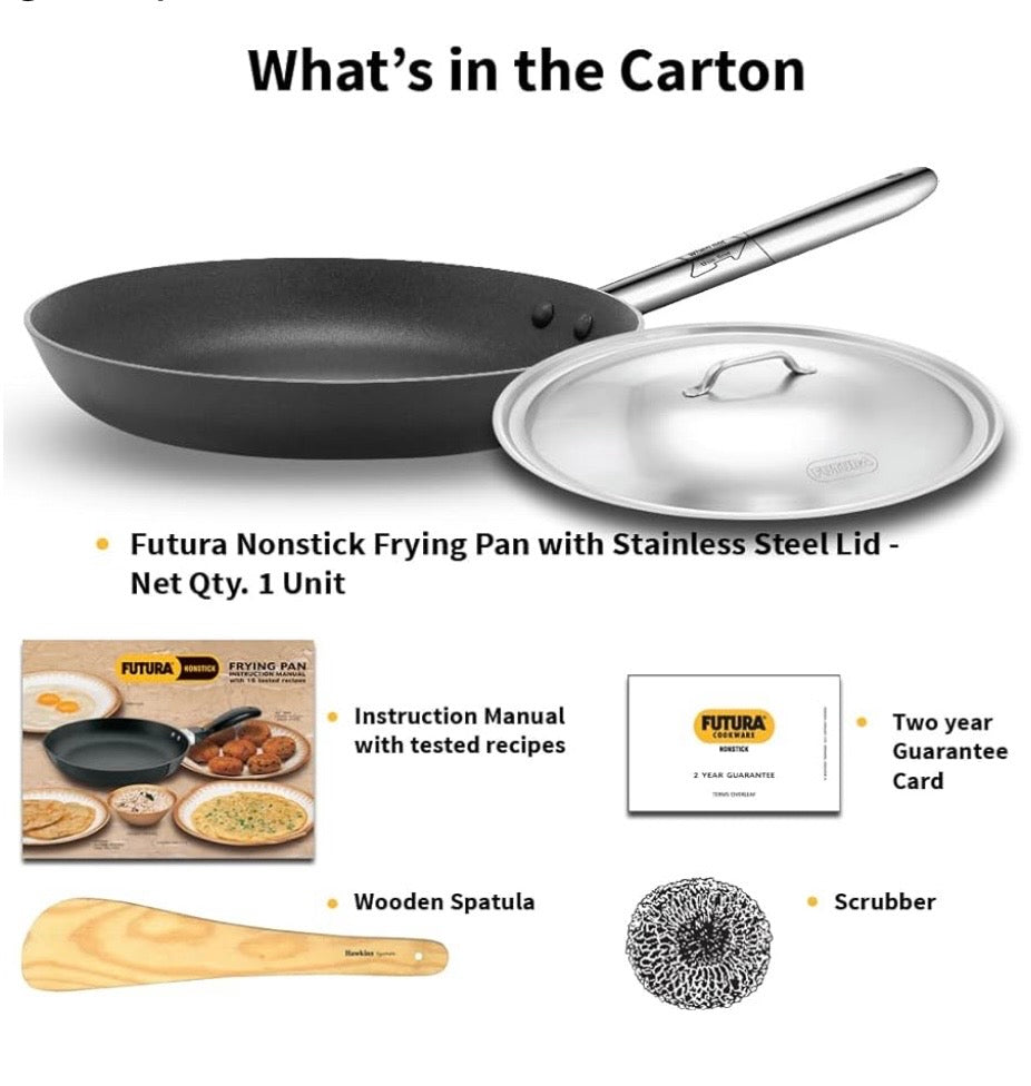 Hawkins Futura 29 cm Induction Non Stick Fry Pan with Stainless Steel Handle and Stainless Steel Lid, Big Frying Pan, Black (INFS29S)