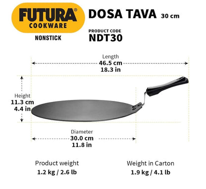 Hawkins Futura 30 cm Dosa Tava, Non Stick Dosa Tawa, Flat Dosa Tawa, Black (NDT30)