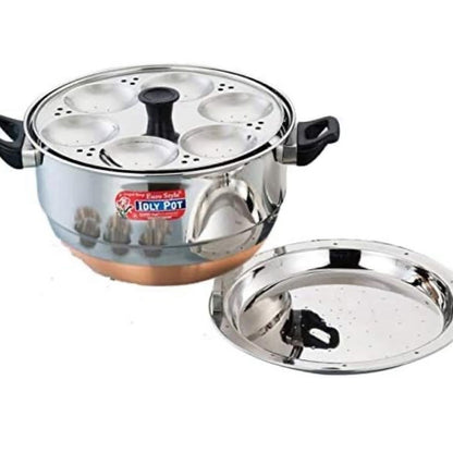 Stainless Steel Delux compact-24 Idly Pot + Steamer (Copper Bottom-24 Idlies)