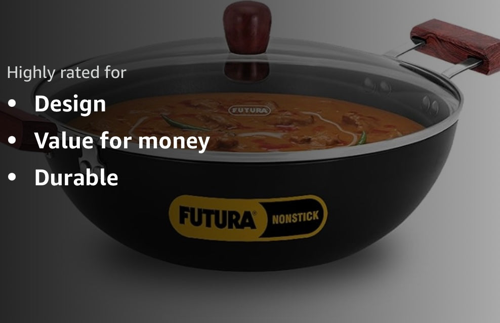 Hawkins Futura 5 Litre Deep Kadhai – Non-Stick, Induction Base with Glass Lid – Black (INK50G)