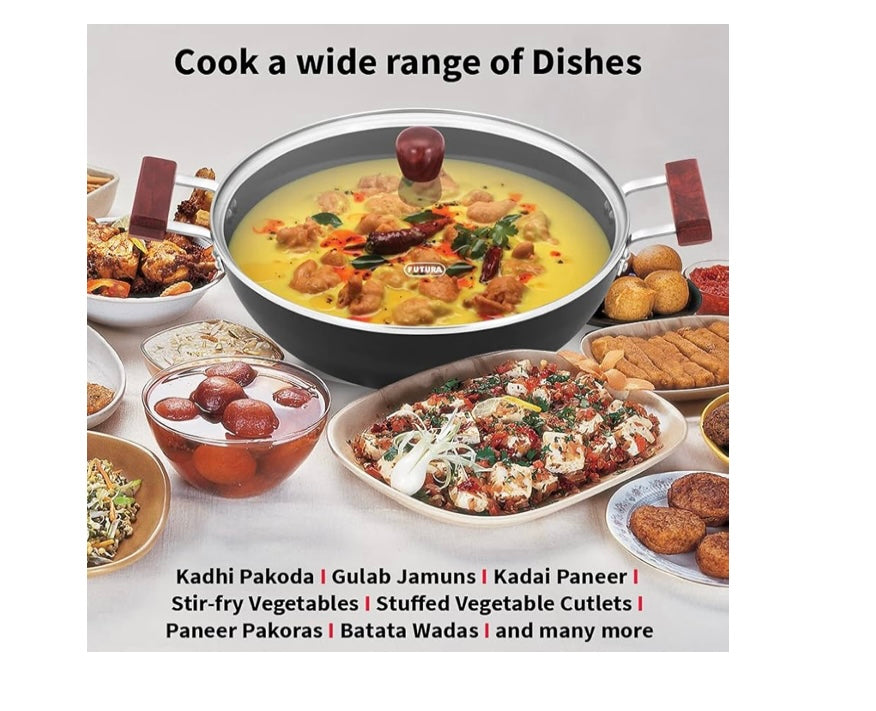 Hawkins Futura 5 Litre Deep Kadhai – Non-Stick, Induction Base with Glass Lid – Black (INK50G)