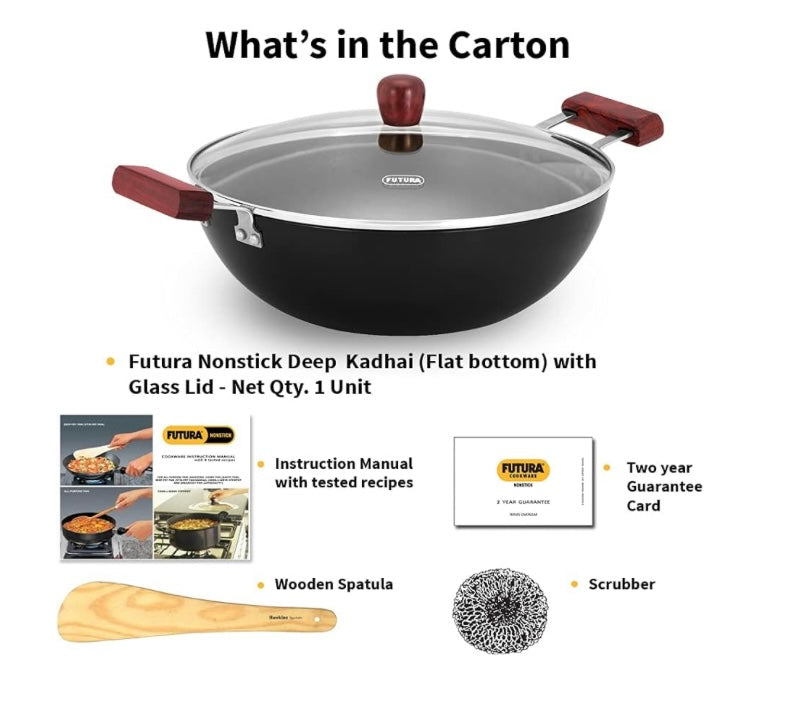 Hawkins Futura 5 Litre Deep Kadhai – Non-Stick, Induction Base with Glass Lid – Black (INK50G)